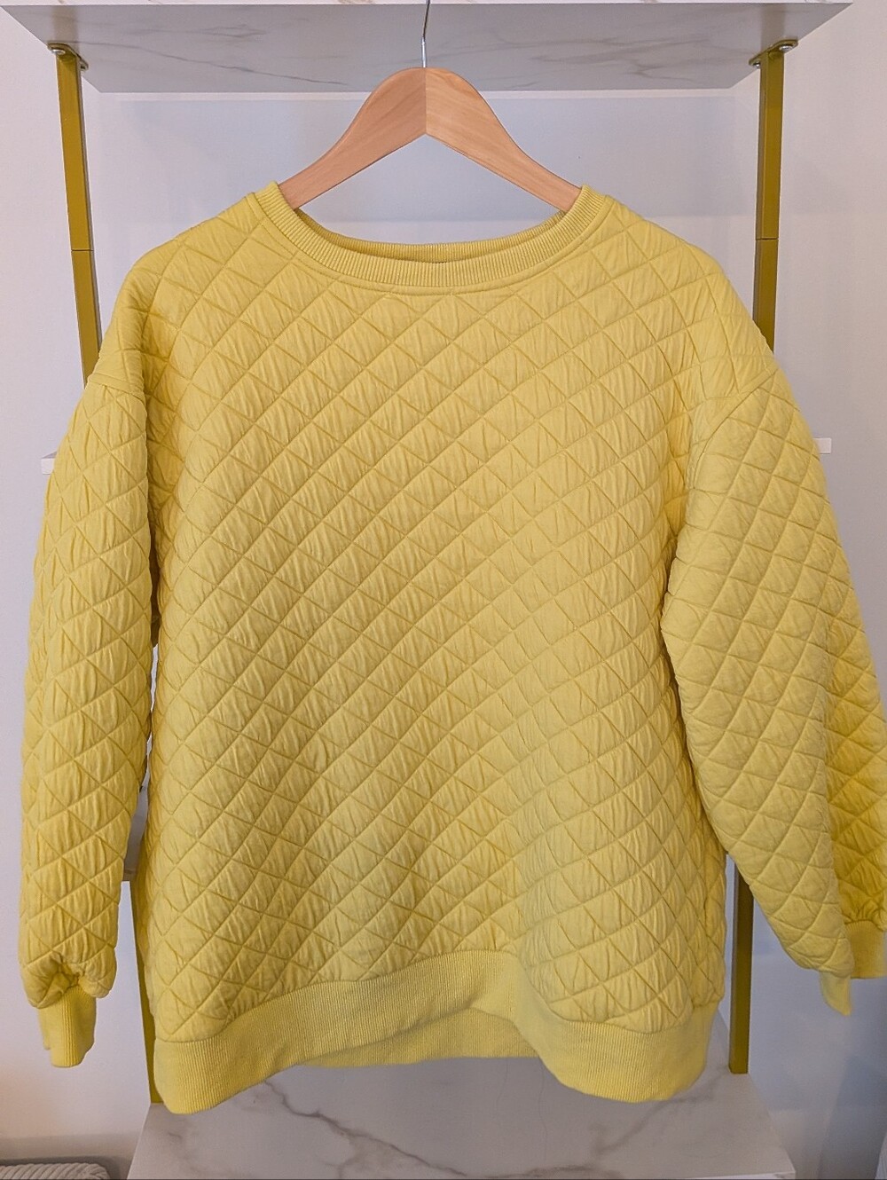 Sunday In Brooklyn. Quilted Crewneck Sweatshirt in Lemon Yellow